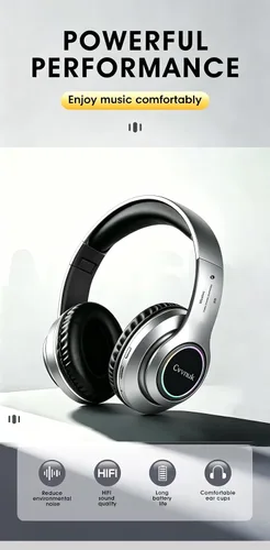 Vista 2 de Bluetooth sobre laoreja, tiempo de reproducción de 24horas y 6 modos de muisica ecualizados, auriculares inalambricos con microfono Plata Gris