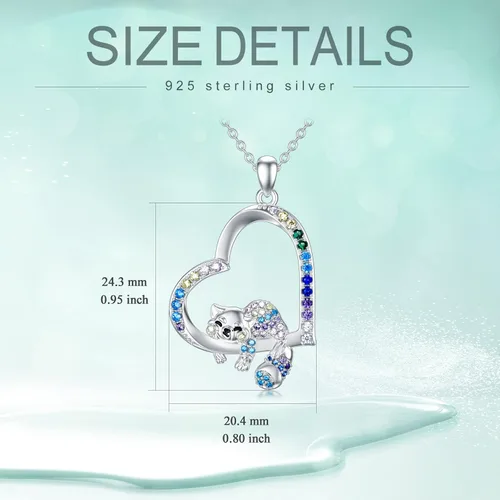 Vista 6 de RJK Sterling Silver Heart Shape Animal Pendant Necklace with Rainbow Cubic Zirconia Animal Jewelry Gifts for Animal Lover Christmas Birthday Gifts