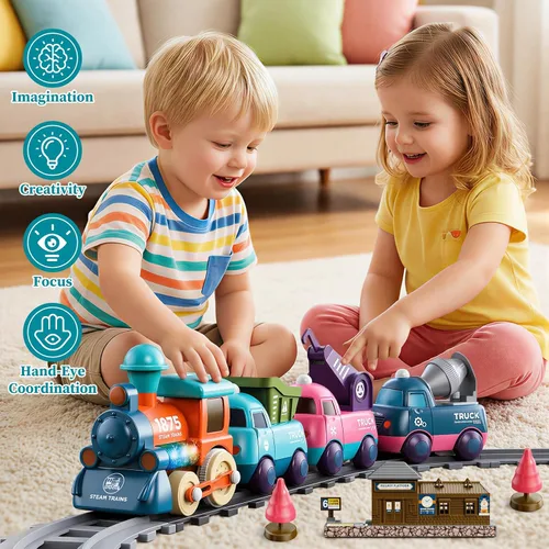 Vista 6 de Juego de Tren Lipneaed para Niños Pequeños, Juguetes de Tren Magnéticos para Niños de 3+, 4 Piezas de Camiones de Juguete para Niños y Niñas