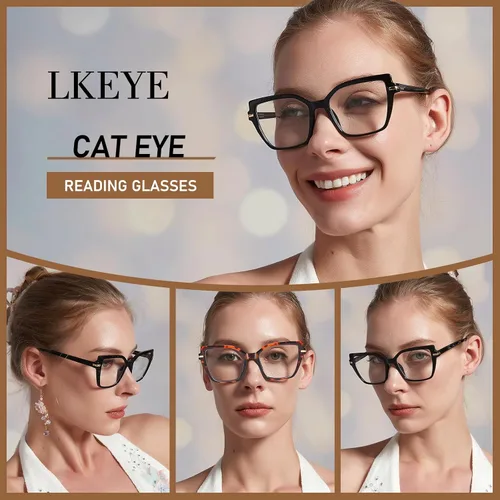 Vista 2 de LKEYE Gafas de lectura cuadradas para mujer, diseño de ojo de gato, bloqueo de luz azul, lk6095