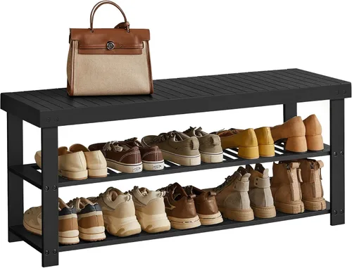 Vista 9 de SONGMICS Banco Estante para Zapatos, Organizador de Almacenamiento de Zapatos de Bambú de 3 Niveles, Banco de Entrada, Soporta Hasta 286 lb, 11.3 x