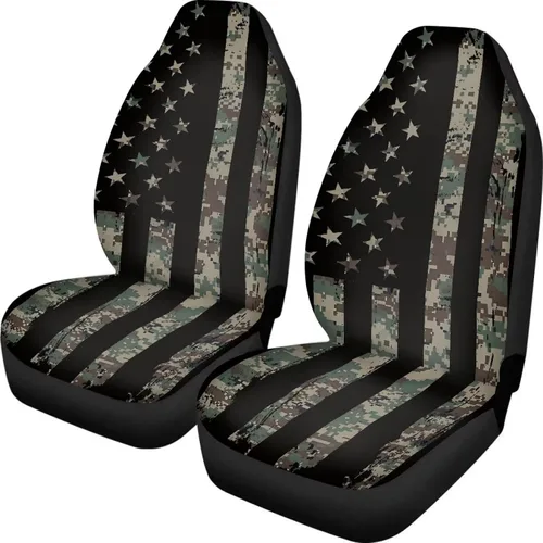 Vista 44 de ELEQIN 250 fundas de asiento delantero de automóvil con bandera patriótica estadounidense, paquete de 2 protectores de asiento de poliéster suaves
