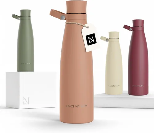 Vista 14 de LARS NYSØM Botella de agua aislada de acero inoxidable de 25 onzas, 34 onzas, frasco térmico aislado para bebidas calientes y frías, botella a Beige