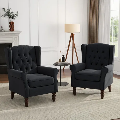 Vista 42 de High Back Accent Chair, Fabric Upholstered Armchair Wingback Chair for Living Room, Comfy Bedroom Reading Seat with Solid Wood Legs, Beige