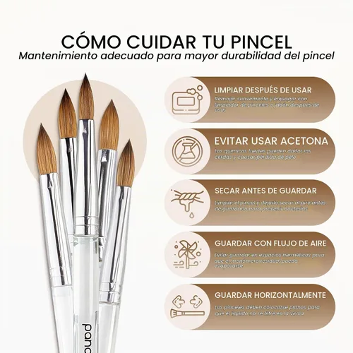 Vista 7 de Cepillo Pana USA para de uñas de acrílico, puro Kolinsky de pelo ovalado, forma prensada Transparente
