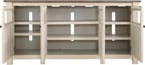 Vista 8 de Diseño de firma por Ashley Bolanburg - Soporte extra grande para TV, para televisores de hasta 72", 3 gabinetes, estantes de almacenamiento