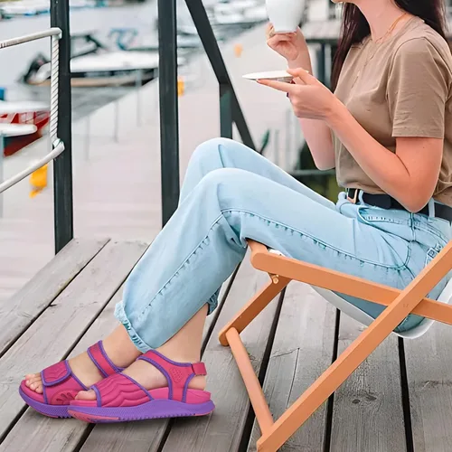 Vista 8 de ONCAI Sandalias para caminar para mujer, sandalias de senderismo con soporte de arco con plantilla ortopédica para exteriores para fascitis plantar