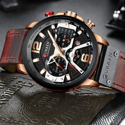 Vista 3 de CURREN - Reloj analógico de cuarzo para hombre, reloj de pulsera con correa de piel, resistente al gua y a la moda