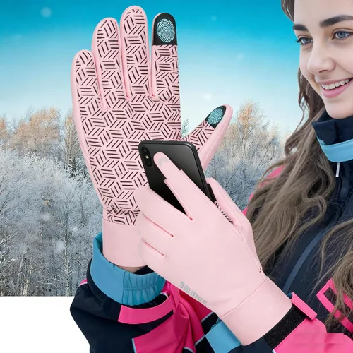 Vista 10 de Generic Guantes de invierno de lana para clima frío, impermeables, pantalla táctil, ciclismo, unisex, para adultos, rosa, ambidiestro, sin botones
