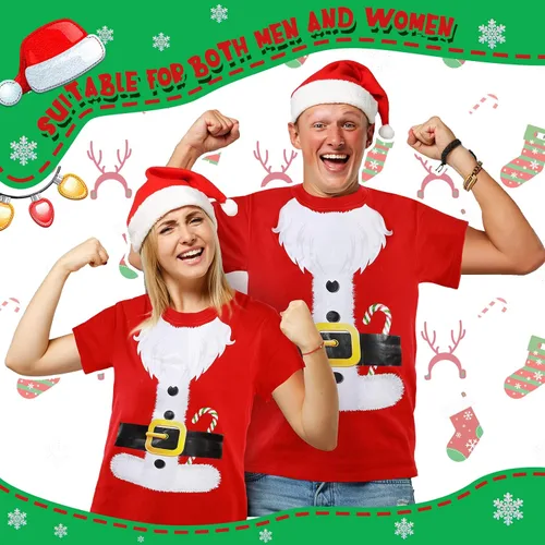 Vista 2 de Camiseta de Navidad roja de Papá Noel novedosa camiseta unisex de elfo verde para disfraz de fiesta de Navidad (Santa, XXL), Papá Noel