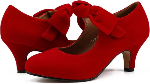 Vista 4 de LIURUIJIA Zapatos de tacón Mary Jane para mujer, con puntera redonda, tacón bajo, correa de tobillo, vestido de boda, fiesta de noche