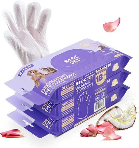 Vista 14 de HICC PET Toallitas desodorizantes de limpieza para perros y gatos, hipoalergénicas, hidratantes y nutritivas para guantes de aseo de mascotas