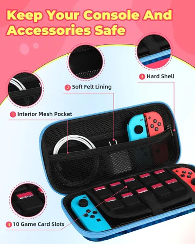 Vista 3 de Xinocy Carrying Case for Nintendo SwitchSwitch OLED Travel Carry Cases for Teen Kids Boys Girls Cute Kawaii Girly Cartoon Portable Hard Shell Covers
