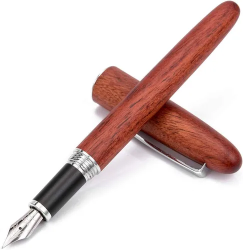 Vista 2 de JINHAO 9026 - Pluma estilográfica de punta fina con cuerpo y tapa de madera (palisandro)