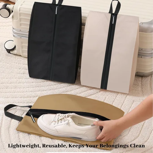Vista 3 de Shoe Bag Water-Resistant, Travel Friendly Golf Shoe Bag with Zipper for Sports Ideal for Gym,Spikes,Golf,Tennis (Beige, 1-Pack)
