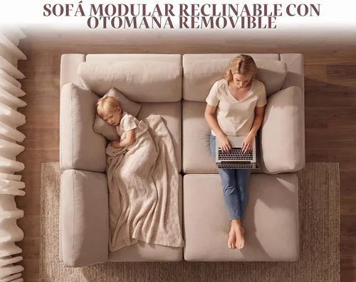Vista 3 de Sofás modulares de nube seccionales para sala de estar, sofá modular grande con otomana, sofá de 3 plazas en forma de L con almohada, color beige