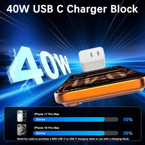 Vista 2 de Bloque de carga USB C, cargador rápido, paquete de 2 bloques de cargador de pared USB C rápido de 40 W, adaptador de corriente de enchufe de carga