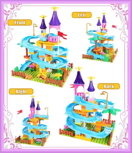Vista 7 de Juego de construcción de juguetes de Marble Run, 86 piezas de bloques de construcción de castillo para mayores de 3 años, juguetes de construcción