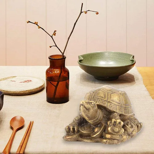 Vista 8 de Estatua de latón de tortuga, figura de tortuga Feng Shui para longevidad y riqueza cultural china coleccionable decoración del hogar miniatura