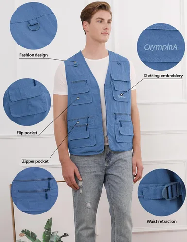 Vista 4 de Gihuo - Chaleco de pesca para hombre, con bolsillos, para viajar, ir de safari o practicar tiro