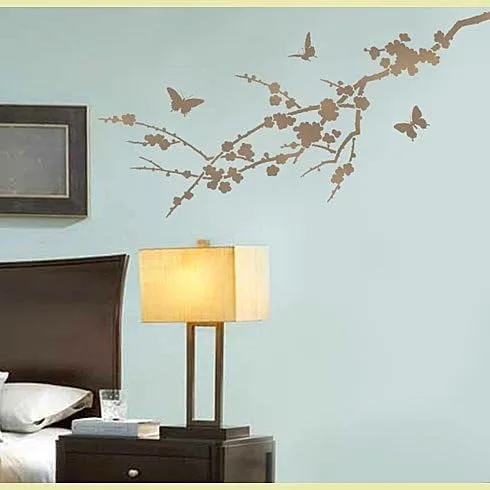 Vista 5 de Stencil Sakura y mariposas. Plantillas reutilizables mejor que calcomanías de pared