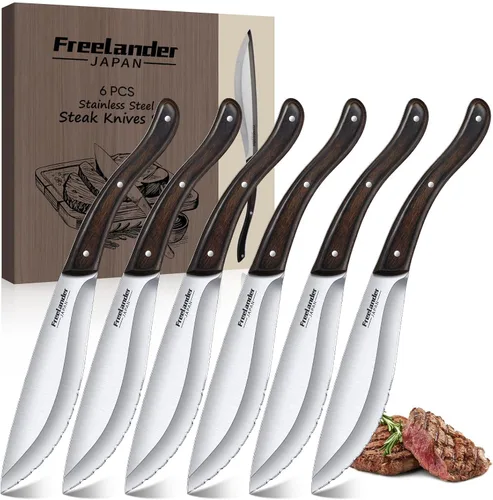 Vista 10 de Freelander Juego de 4 cuchillos para pizza con cuchillas afiladas de acero inoxidable, diseño forjado de espiga completa, mango ergonómico