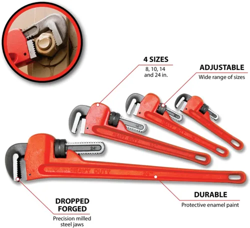 Vista 2 de Performance Tool W1136 - Llave de tubo recta ajustable de alta resistencia (8, 10, 14 y 24 pulgadas)