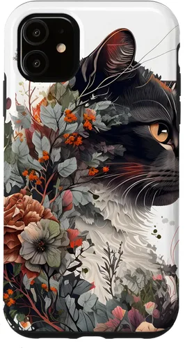 Vista 5 de Funda para iPhone 15 con diseño de gato con diseño de acuarela para jardín botánico