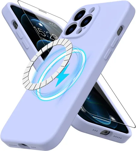 Vista 49 de DEENAKIN Funda magnética de silicona para iPhone 12 Pro con protector de pantalla, compatible con MagSafe, protección de cámara, funda protectora