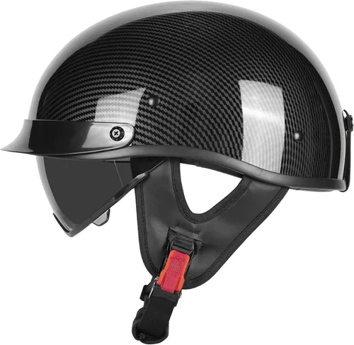 Vista 11 de Medio casco de motocicleta con visera para adultos y jóvenes, cascos retro aprobados por DOT para hombres y mujeres, compatibles con ciclomotor