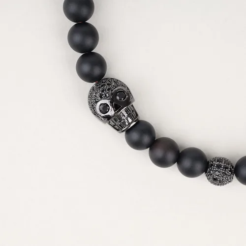 Vista 6 de COAI Paquete de 2 pulseras de cuentas de piedra para hombre, pulsera de calavera