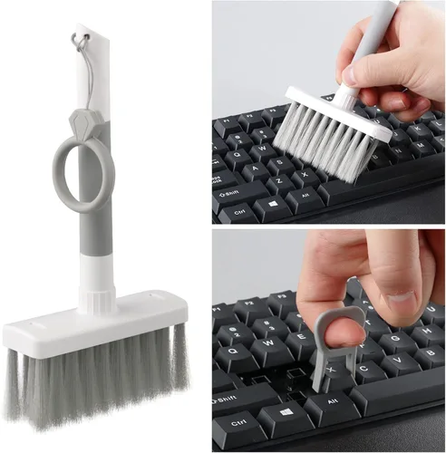 Vista 2 de Limpiador de teclado de cepillo suave, kit de herramientas de limpieza de computadora, 7 en 1, multiusos, con ranura de esquina, extractor de teclas