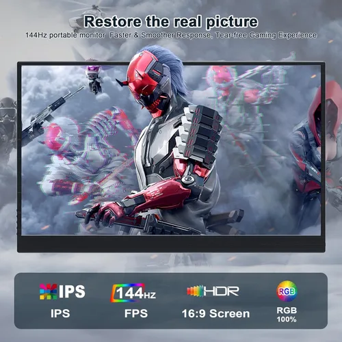Vista 2 de ZSCMALLS Monitor portátil de 17.3 pulgadas 144Hz 1080P FHD Monitor de juegos USB-C HDMI Pantalla de computadora HDR IPS Extensor de pantalla