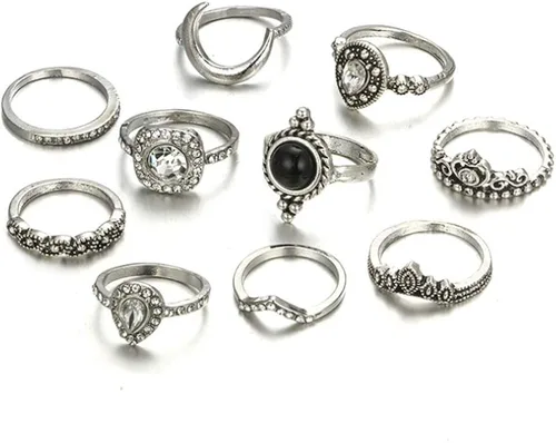 Vista 4 de BERYUAN Anillos negros góticos para mujeres, anillos para adolescentes, niñas, anillos para mujeres, lindos anillos apilables