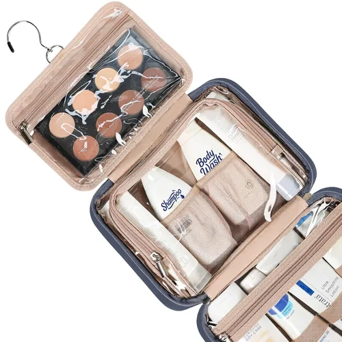 Vista 3 de NISHEL Neceser de viaje para mujer, organizador de artículos esenciales de maquillaje, estuche colgante para accesorios, cosméticos, Egeo-azul, M