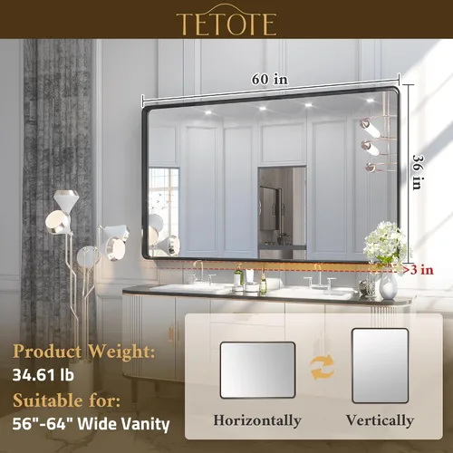 Vista 41 de TETOTE Espejo de marco dorado cepillado de 16 x 24 pulgadas, espejo de tocador de baño de latón dorado para pared, espejo enmarcado rectangular