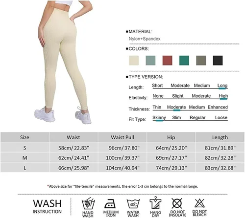 Vista 5 de Ribbed Striped Leggings Women Seamless Knit Yoga Sports Tights Fitness Push Up Scrunch Gym Workout Pants