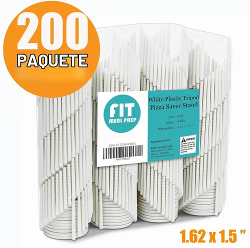 Vista 2 de Fit Meal Prep Paquete de 200 soportes para guardar pizza, trípode de plástico blanco para contenedores de restaurantes, cajas de catering y servicio