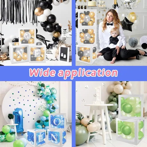 Vista 6 de Decoraciones de primer cumpleaños, 3 cajas de globos para niña o niño, bloques transparentes, decoraciones de fiesta de Pascua