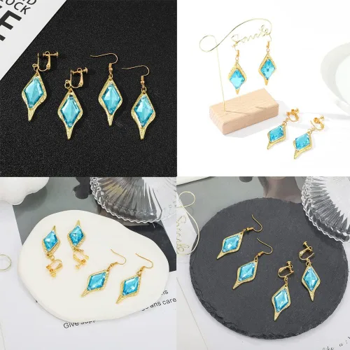 Vista 6 de Genshin Impact - Aretes irregulares para mujer, accesorios de joyería de cosplay, diseño de elementos creativos, regalos de moda para fanáticos