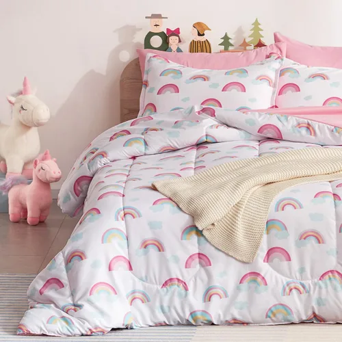 Vista 9 de SLEEP ZONE Juego de edredón de 5 piezas para niños, tamaño individual, súper lindo y suave, ropa de cama para niños en una bolsa, juego de 5 piezas
