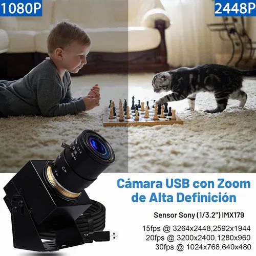 Vista 2 de SVPRO Cámara web con zoom de 8 MP para portátil, lente de 0.110-0.472 in, enfoque manual, cámara USB para cámara de computadora de PC, Windows