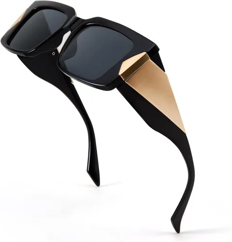 Vista 5 de WANWAN Gafas de sol para mujer y hombre, estilo retro de los años 90, con marco grueso