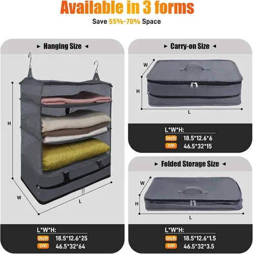 Vista 2 de Bolsa portátil para estantes de viaje, organizador de cubo de embalaje de viaje, armario de mano de gran capacidad, almacenamiento plegable