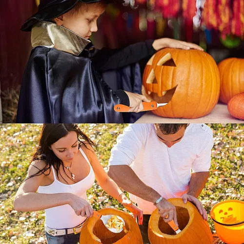Vista 6 de Kit profesional de tallado de calabaza, 11 piezas de herramientas de tallado de acero inoxidable resistentes para Halloween con estuche de Naranja