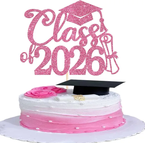 Vista 12 de Rsstarxi 1 paquete de decoración de pastel con purpurina para la clase de 2026, decoraciones de graduación 2026, tapa de felicitaciones