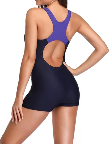 Vista 3 de sand's coast Trajes de baño deportivos de una pieza boyleg para mujeres con pantalones cortos, traje de baño deportivo con espalda nadador, ropa