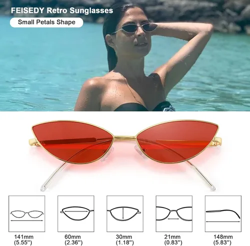 Vista 5 de FEISEDY Gafas de sol de diseñador de moda Retro pequeños pétalos forma arco templo diseño B2298