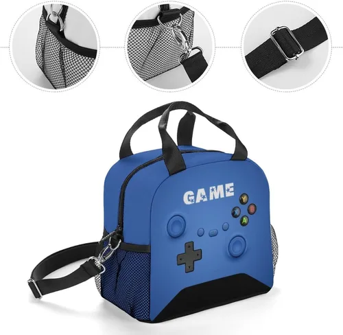 Vista 4 de Bolsa de almuerzo con diseño de videojuegos para niños y niñas, lonchera aislada para escuela, trabajo, oficina, viajes, picnic, caminatas, playa