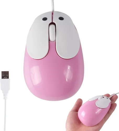 Vista 8 de Ratón con cable USB con cable USB con forma de conejo de dibujos animados con cable de 4.59 pies, 3 botones, portátil, pequeño, kawaii, conejito